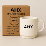 AHX Drinking Vessels – 350ml / 12oz Ceramic Mug, White, Durable & Stylish Cup with Comfortable Handle, Height 9.5cm × Diameter 8cm, Approx. 280g