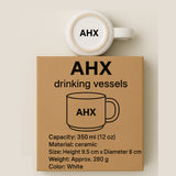 AHX Drinking Vessels – 350ml / 12oz Ceramic Mug, White, Durable & Stylish Cup with Comfortable Handle, Height 9.5cm × Diameter 8cm, Approx. 280g