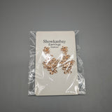 Showkanbay Earrings – Elegant Copper & Silver Needle with Sparkling Rhinestones, Lightweight & Stylish, 3.1×1.2cm