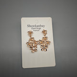 Showkanbay Earrings – Elegant Copper & Silver Needle with Sparkling Rhinestones, Lightweight & Stylish, 3.1×1.2cm