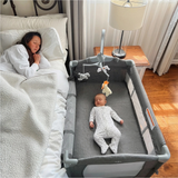 MoMore Portable Baby Bed 5 in 1 Foldable Baby Crib with Mattress, Travel Bassinet for Newborn to Toddler, Multi-functional Bedside Crib with Changing Table and Wheels