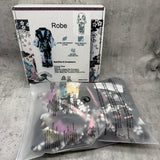 Robe, Imitated Silk Polyester Sleepwear with Instant Cooling Feel, Contrast Color Block Ukiyo-e Print, Black Size M