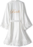 Robe - Premium Gold "Bride" Embroidery, Silky Smooth Texture & Lightweight Comfort Half Sleeve Bathrobe for Wedding Mornings, Bridal Parties & Home Lounging; Ideal for Brides, Bridesmaids & Elegant Women; White