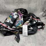 Robe, Imitated Silk Polyester Sleepwear with Instant Cooling Feel, Contrast Color Block Ukiyo-e Print, Black Size M