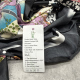 Robe, Imitated Silk Polyester Sleepwear with Instant Cooling Feel, Contrast Color Block Ukiyo-e Print, Black Size M