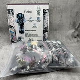 Robe, Imitated Silk Polyester Sleepwear with Instant Cooling Feel, Contrast Color Block Ukiyo-e Print, Black Size M