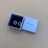 Three Sunflowers Earrings, 2.76 Ct Oval  Blue Sapphire 925 Sterling Silver Women's Jewelry