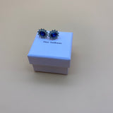 Three Sunflowers Earrings, 2.76 Ct Oval  Blue Sapphire 925 Sterling Silver Women's Jewelry