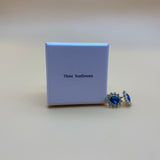 Three Sunflowers Earrings, 2.76 Ct Oval  Blue Sapphire 925 Sterling Silver Women's Jewelry