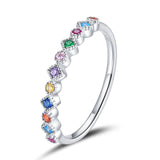 Authentic Silver 925 Rainbow Zircon Stackable Band Finger Ring Jewelry For Women & Girls Fit Gifts SCR714