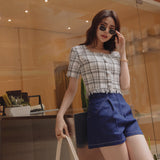 Long-Leg High Waist Car Line Denim Shorts (Black/Dark Blue) Women's Clothing