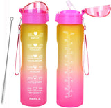 Vivianrack Water glass with Time Marker & Straw lid, Squeeze Bottle, One-Way Valve Lid