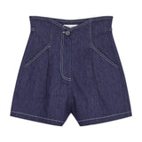 Long-Leg High Waist Car Line Denim Shorts (Black/Dark Blue) Women's Clothing