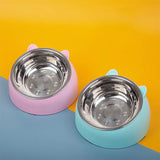 Pet feeding bowl, high foot neck guard anti overturning large capacity stainless steel feeding bowl