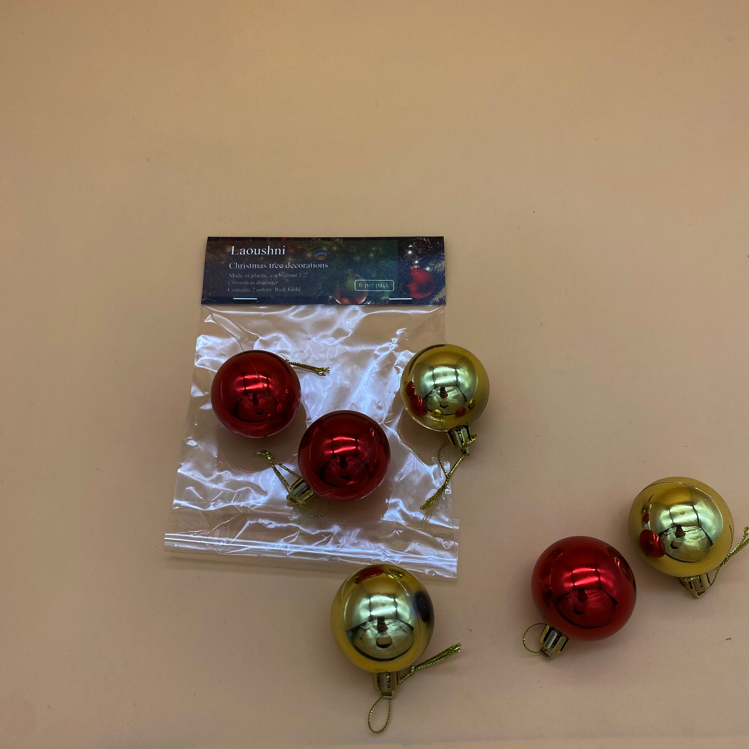 Laoushni Christmas tree decorations, 6 Pack Christmas Ball 30mm/1.12" for Halloween Party Christmas Tree Decorations