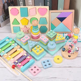Montessori Wooden 3D Toys Childhood Learning Kids Baby Colorful Wooden Blocks Educational Toy For Kid Christmas Gift