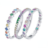 Authentic Silver 925 Rainbow Zircon Stackable Band Finger Ring Jewelry For Women & Girls Fit Gifts SCR714