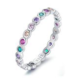 Authentic Silver 925 Rainbow Zircon Stackable Band Finger Ring Jewelry For Women & Girls Fit Gifts SCR714