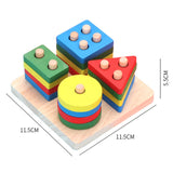 Montessori Wooden 3D Toys Childhood Learning Kids Baby Colorful Wooden Blocks Educational Toy For Kid Christmas Gift